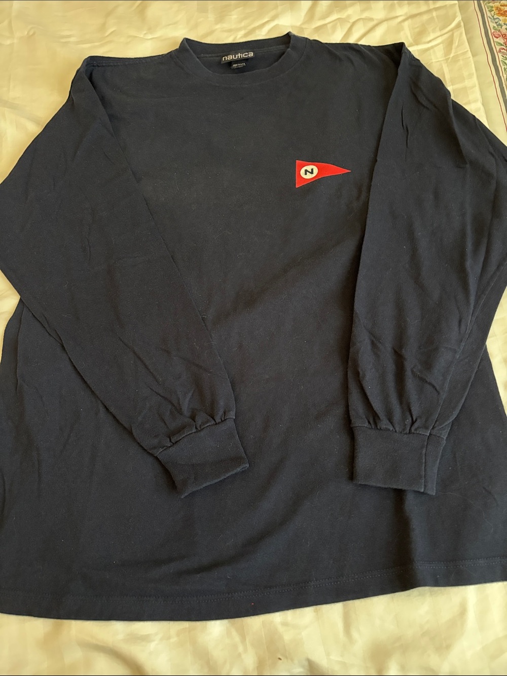 Nautica Navy Long Sleeve Tee with Red Pennant Logo